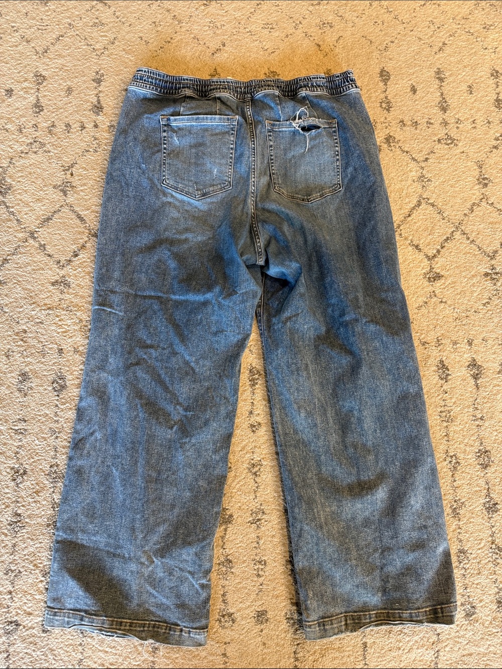 Wide Leg Distressed Blue Denim Pull On Jeans - Picture 3 of 3